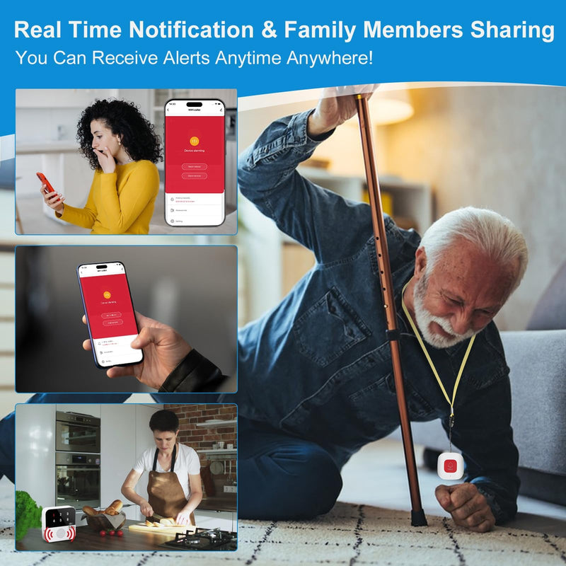 Life Alert Systems for Seniors No Monthly Fee, App-Controlled Caregiver Pager, 1–6 LED Number Reminder Function 1Waterproof Wrist Remote 2Call Button 1Receiver(Only Supports 2.4GHz Wi-Fi) 2 neckband remotes + 1 wristband+ 1 receiver