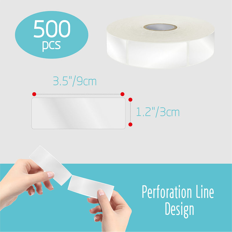 500 PCS Label Protectors, Transparent Waterproof Clear Wafer Seal Stickers for Protecting Package Envelope Mail Barcodes, Numbers and Stickers Mega Bundle with Perforation Line in Roll (3.5x1.2 inch) 3.5x1.2 inch-500