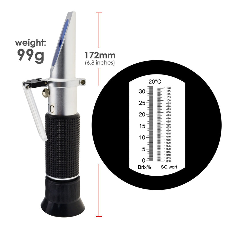 [Australia - AusPower] - Beer Brix & Specific Gravity Refractometer with ATC Optic Dual Scale 0~32% Brix 1.000-1.120 SG Wine Wort Making Beer Brewing Fruit Juice Hops Sugar Homebrew Kit 