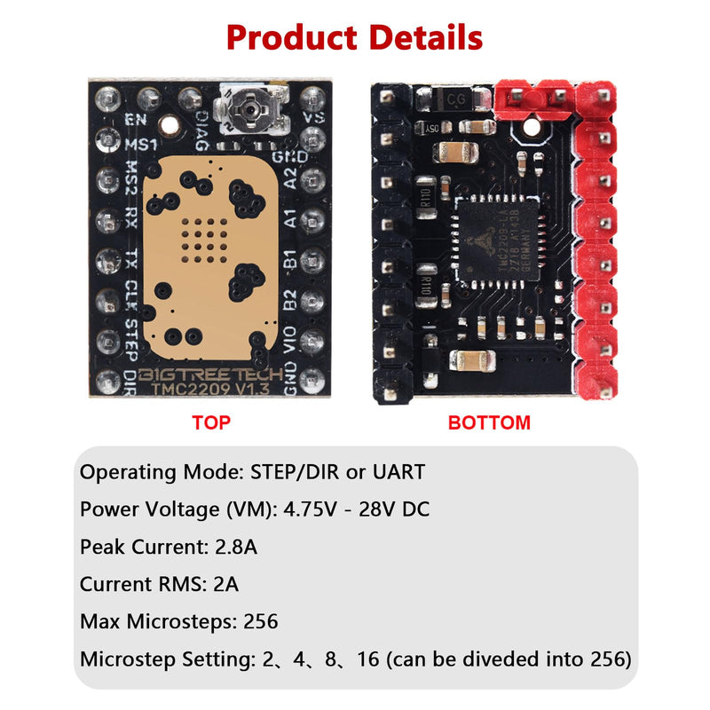 [Australia - AusPower] - BIGTREETECH TMC2209 V1.3 UART Stepper Motor Driver 2.8A Peak Stepstick Silent Driver for Manta M8P, Octopus V1.1, Octopus Pro, SKR 3, SKR V1.4 Turbo, SKR Pro V1.2 3D Printer Control Board (4 PCS) 
