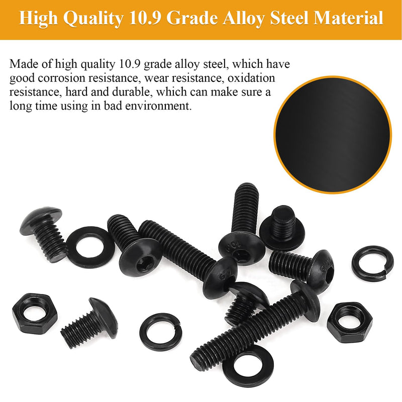 [Australia - AusPower] - 245 Pieces M5 Screws Nuts Washers Set Black, Sutemribor M5 x 6/8/10/12/16/20/25mm Button Head Socket Cap Screws Nuts Washers Assortment Kit, 10.9 Grade Alloy Steel, Fully Threaded 