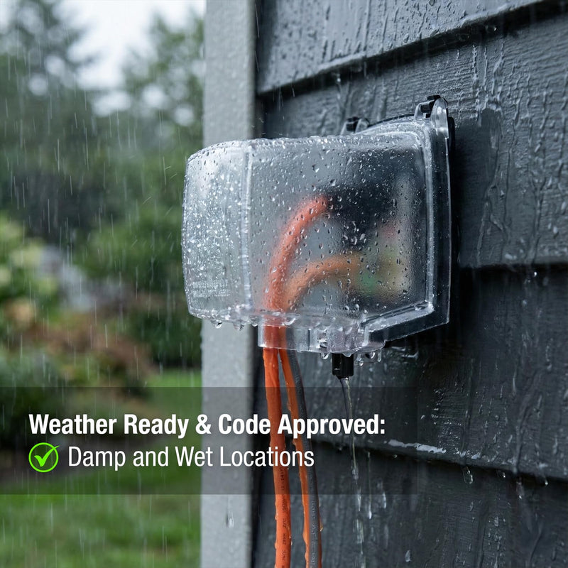 Intermatic WP1050 4-3/4" Deep Weatherproof Outlet Cover – Clear, GFCI & Round, Vertical Mount, UL Certified - Accommodates Single Device Configuration On Larger Double Gang 4"x4" Boxes 4-3/4" Depth