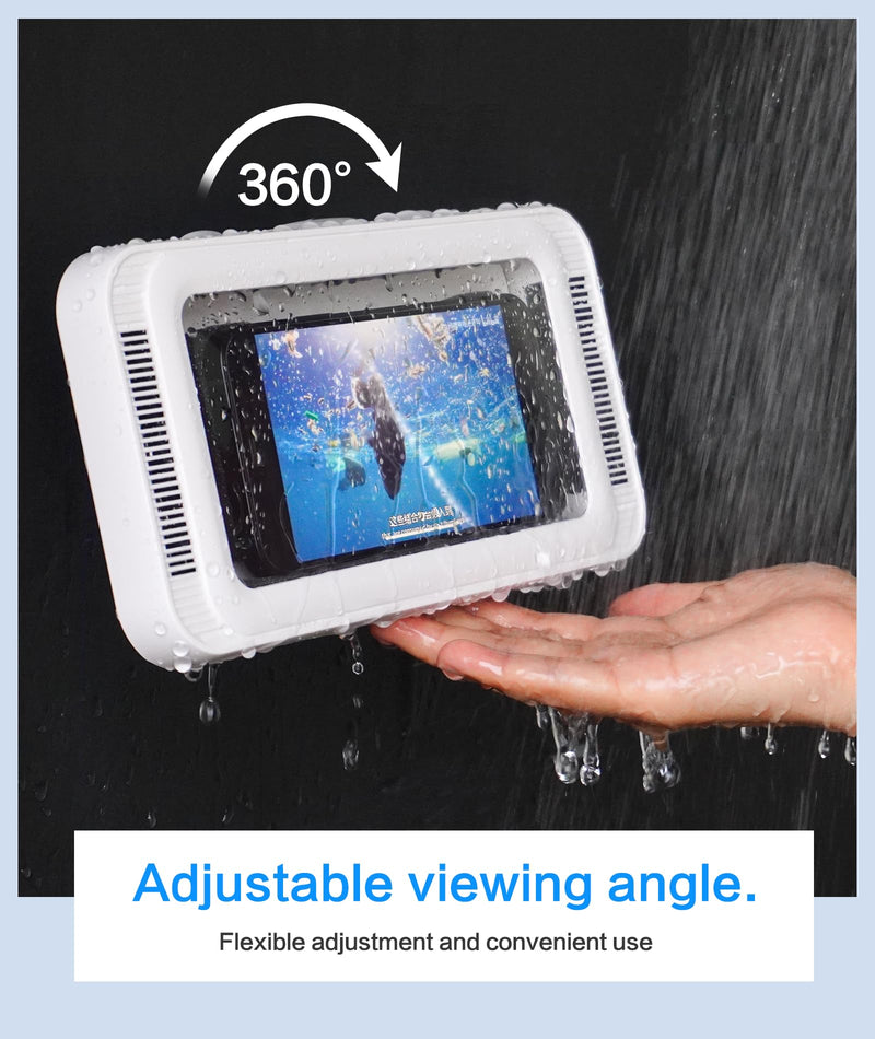 [Australia - AusPower] - Waterproof Shower Phone Holder with 480° Rotation and Angle Adjustable, Enhanced Sound Quality, Fits Phones up to 7 Inches（White） White 