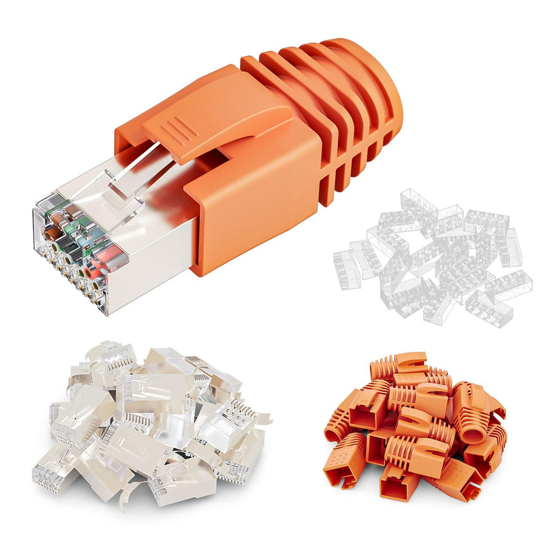 FGB 10Gbps RJ45 Connector CAT 7 CAT 6A, Set of 10 | 50μ gold-plated, PoE capable, network plug, pass-through and shielded, LAN plug for installation cable AWG23, Cat6a/6/5/5e