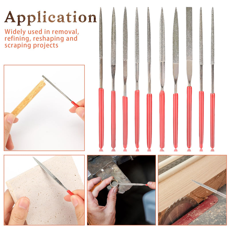 [Australia - AusPower] - Mini Diamond Files Set, 10 Pieces Diamond File Set, Mini File Set, Diamond Needle Files, Diamond Coated Tool Files, Diamond Needle File Set for Metal, Wood, Stone, Plastic 