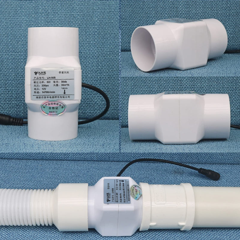 Inline Duct Fan 2 Inch 50mm Ventilation Exhaust Booster 62 CFM Quiet Fan Filter Duct Kit 6W 12V Intake Fume Extractor Blower for Attic Kitchen Grow Tent (2 inch/50mm, Not Adjustable Speed) 2 inch/50mm