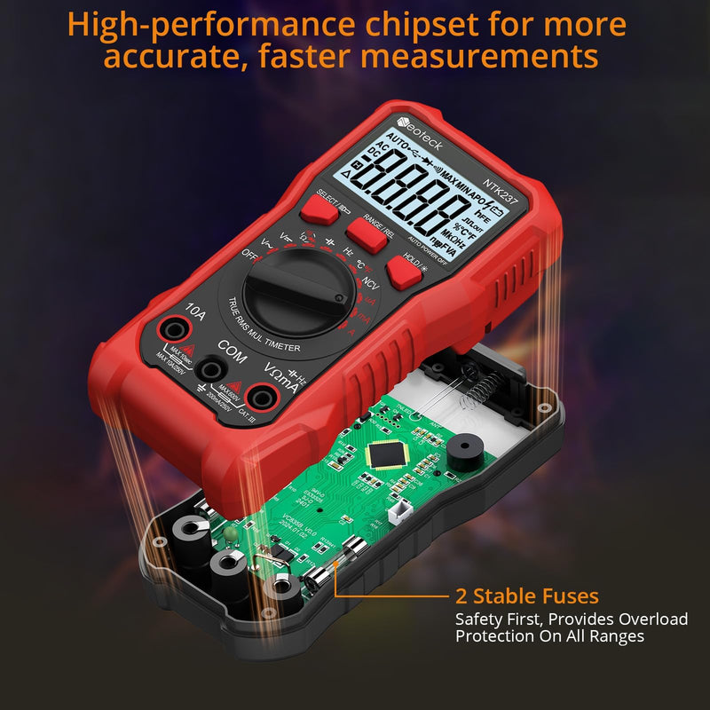 [Australia - AusPower] - Neoteck Professional Electrical Kit: Non-Contact Voltage Tester & Digital Multimeter with 12-1000V AC Detection, 2000 Counts, NCV, LED Flashlight, Continuity Test, Diode Measuring 