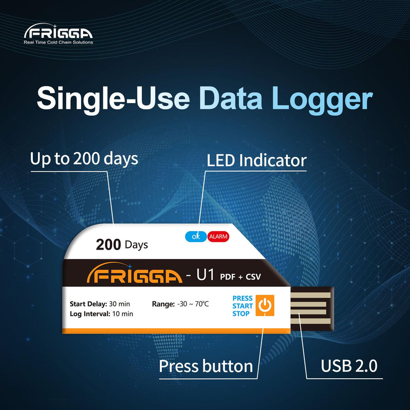 [Australia - AusPower] - Frigga 5 Pack Temperature Data Logger Single Use Temperature Recorder 28800 Points USB Temperature Loggers High Accuracy 200 Days Cold Chain Transportation with PDF CSV Report, U1 5pack 