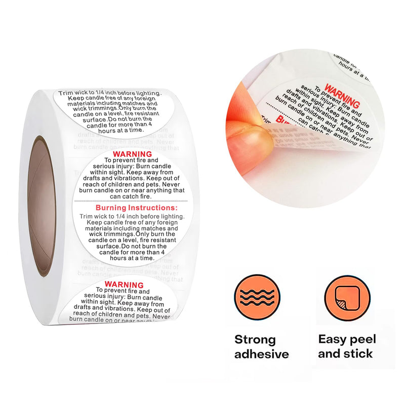 1000 PCS Candle Warning Labels, Candles Container Safety Stickers, 1.5 Inch for DIY Candle Jars