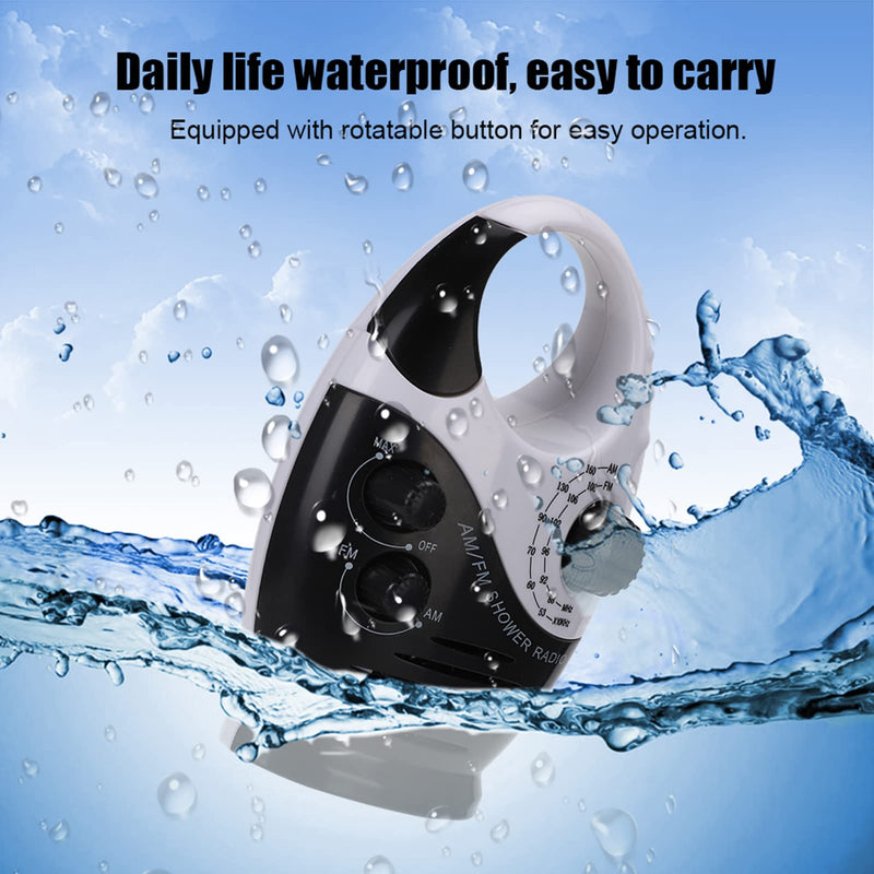 [Australia - AusPower] - Waterproof Shower Radio, AM/FM Radio with Adjustable Volume Speakers, Battery Powered Portable Speakers with Hook Handle for Shower Rooms Bedside Tables Garages Black 