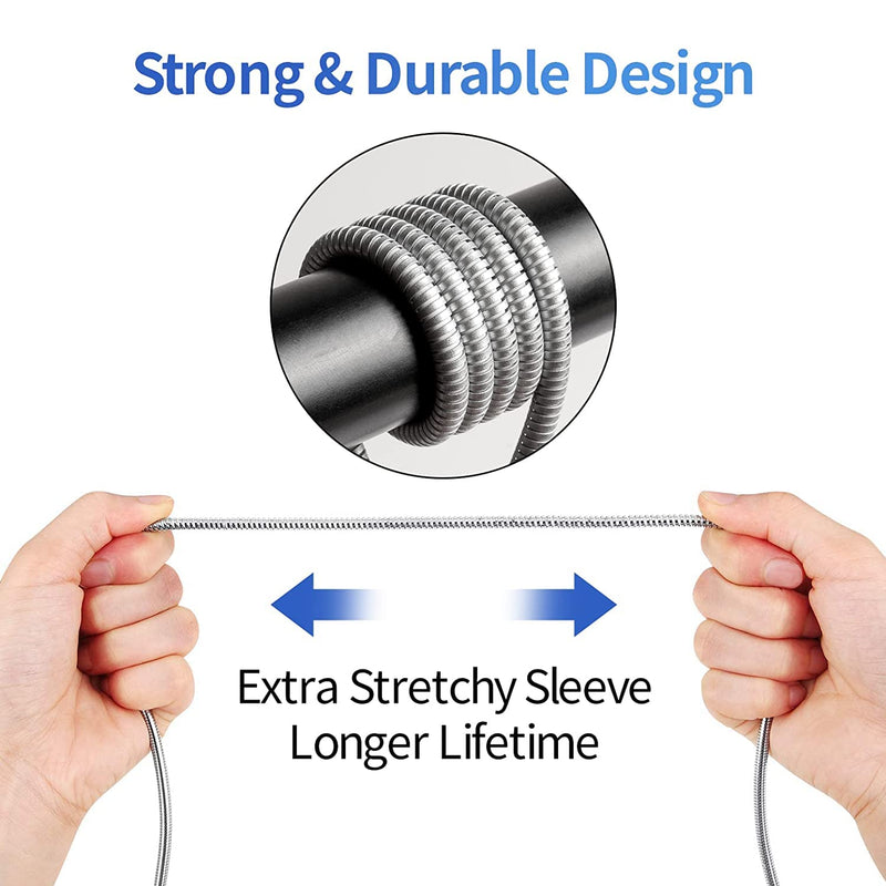 MFi Certified Charger Cable[2 Pack, 6.6 Feet] Metal Braided USB Cable with Insulation Coated Steel Jacket, Strong & Fast Charging Data Transfer Cord Compatible with iPhone/iPad 6.6FT Silver 2
