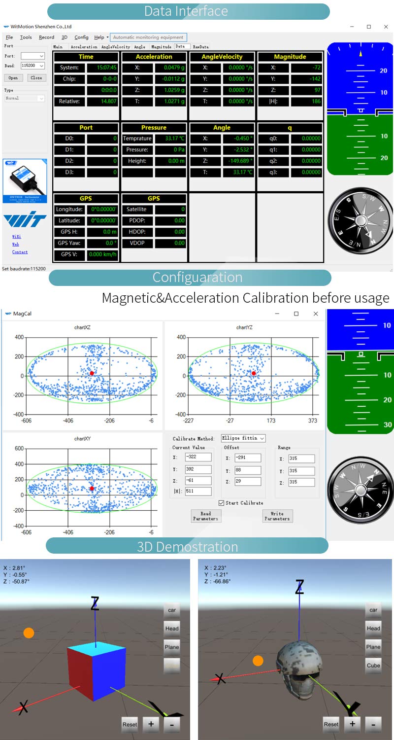 [Bluetooth Accelerometer + Inclinometer] BWT901CL MPU9250 High Precision 9-Axis Gyroscope+Angle (XY 0.05° Accuracy)+Magnetometer with Kalman Filter, 200Hz Highly Stable 3-Axis IMU Sensor