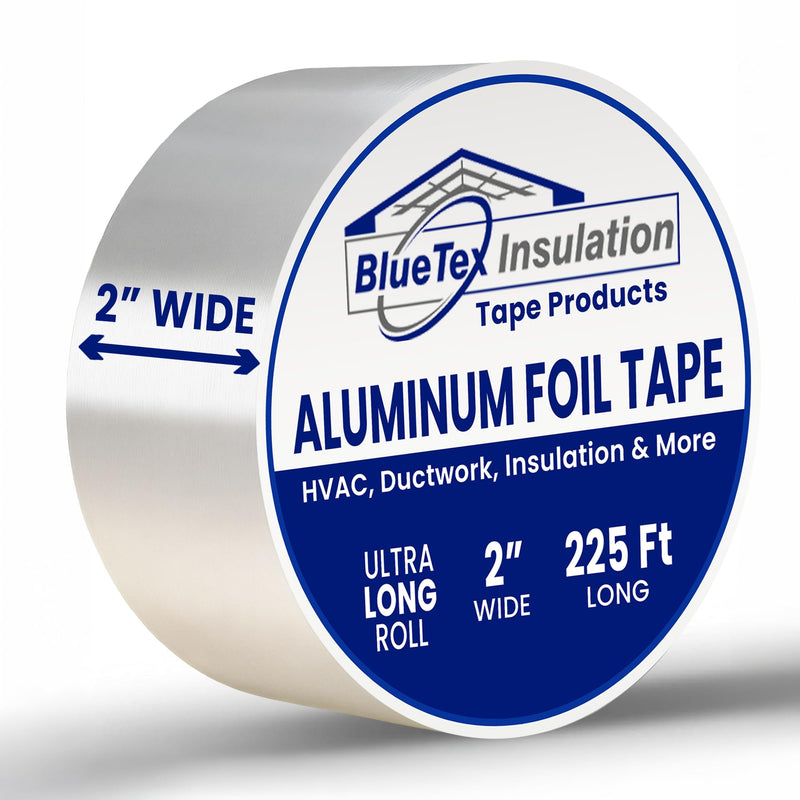 BlueTex InsulationㅤHVAC Aluminum Foil Tape 2 inch x 75 Yards (225 feet) 4 mil, Heavy-Duty Silver Duct Tape Metallic, High/Low Temperatures Aluminum Tape for Ductwork, Insulation & Vapor Barrier Seams 2" wide x 225' long