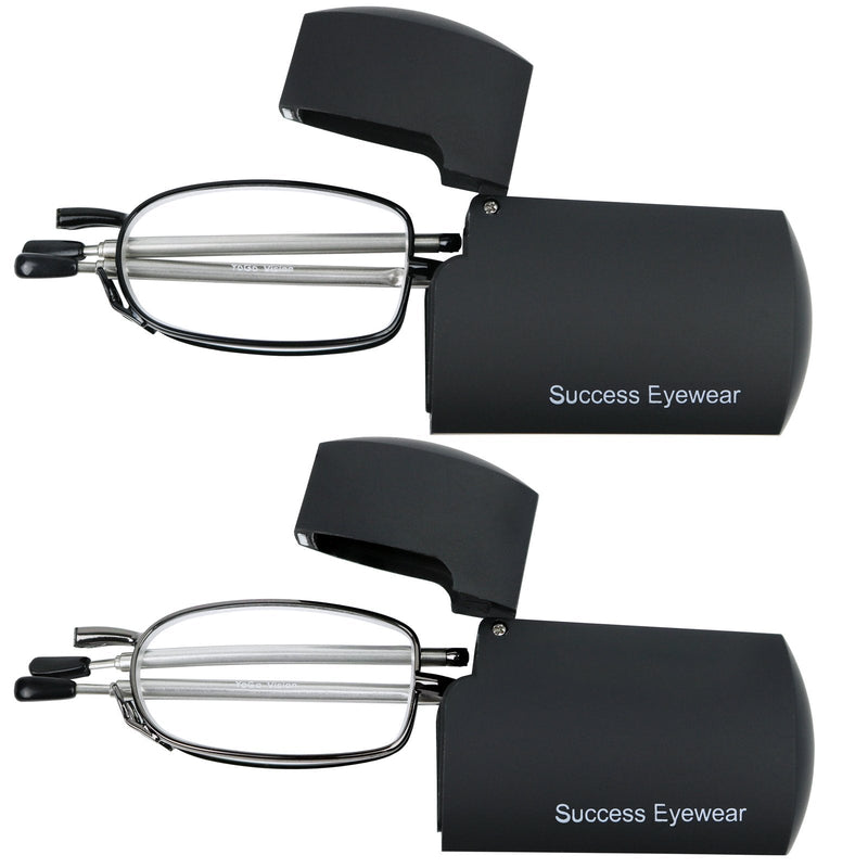 [Australia - AusPower] - Reading Glasses 2 Pair Black and Gunmetal Readers Compact Folding Unisex Glasses for Reading Case Included Bundle: Set of Black and Gunmetal With 2 Cases 2.5 x 