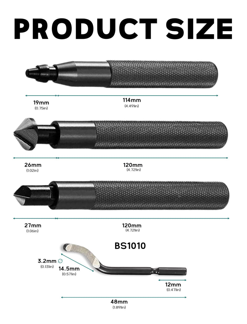 Deburring Tool Set 2 Submerged Hand Reamers with 10 Blades - Metal, Resin, PVC Pipe, Copper, Plastic, 3D Printing Edge General Purpose Pipe Trimming and 3D Printing Burr Removal Specialty (Black) black