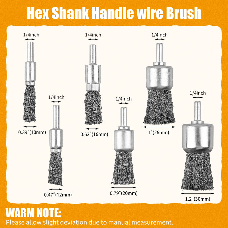 [Australia - AusPower] - 18 Pack Wire End Brush Set, Wire Brush for Drill ,6 Sizes 0.012"Crimped Wire Wheel for Drill 1/4 Inch Shank, for Drill Attachment 18 Pcs Kit 