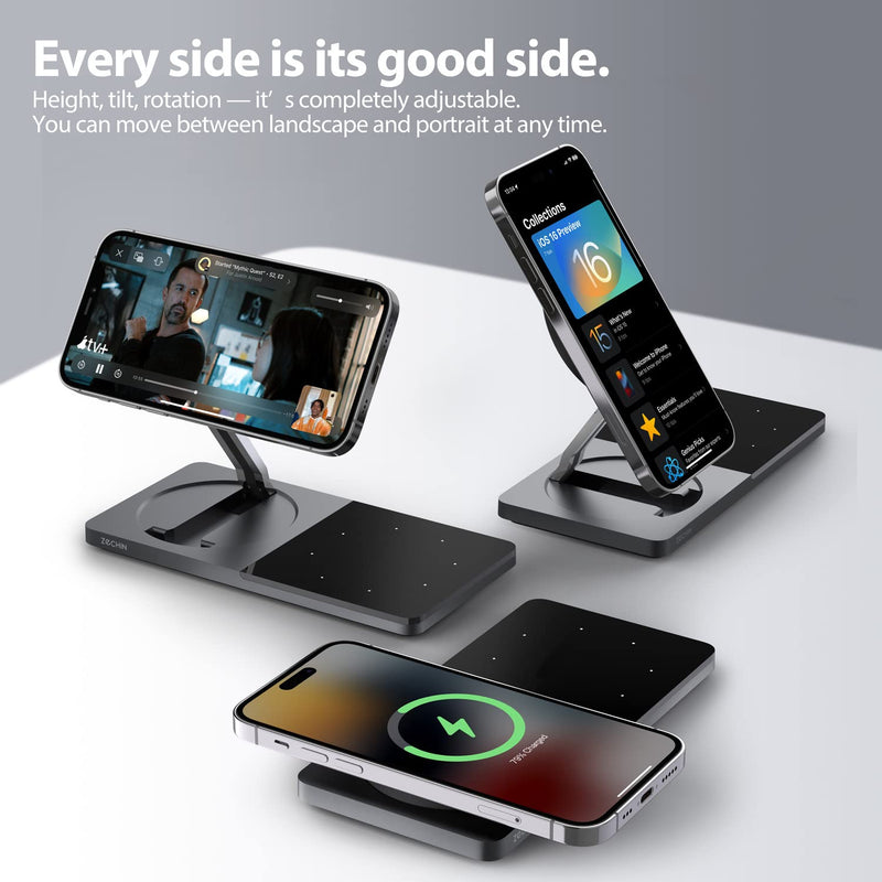 [Australia - AusPower] - Mag-Safe Charger Stand for iPhone， Wireless Charger Stand for Apple Products, 2 in 1 Magnetic Charging Station for iPhone 15/14/13/12 Series, Airpods 3/2/Pro with Adapter (Black) black 