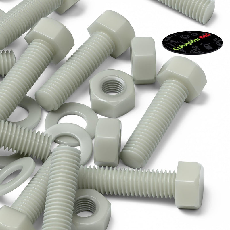 [Australia - AusPower] - 50 x Glass Filled Reinforced, Super Nylon Hex Head, M8 x 30mm, Machine Screws, Plastic Nuts and Bolts, Washers, (5/16 x 1 3/16 in) 