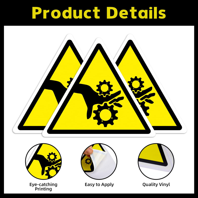 25 PCS Triangular Pinch Point Safety Stickers - 3" Vinyl Pinch Points Label Decals for Machinery Industrial Workplace, Yellow and Black