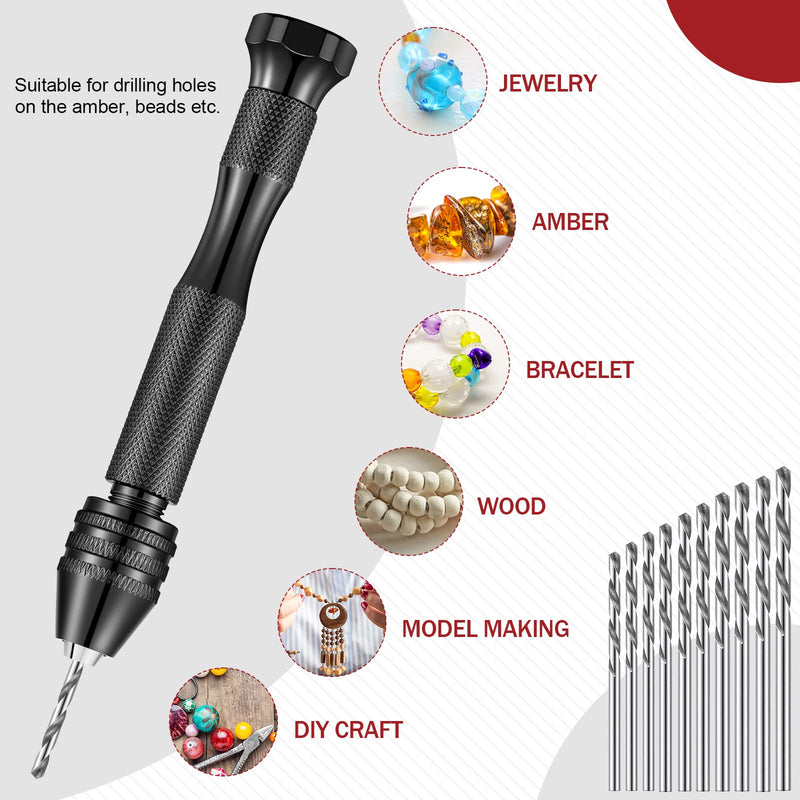 [Australia - AusPower] - 59 Pieces Hand Drill Bits Set Include 49 Pcs Metal Pin Vise Hand Drill Micro Mini Twist Drill Bits and 10 Pcs Tungsten Carbide PCB Rotary Tools for Resin Polymer Wood Craft DIY Jewelry Making Carving 