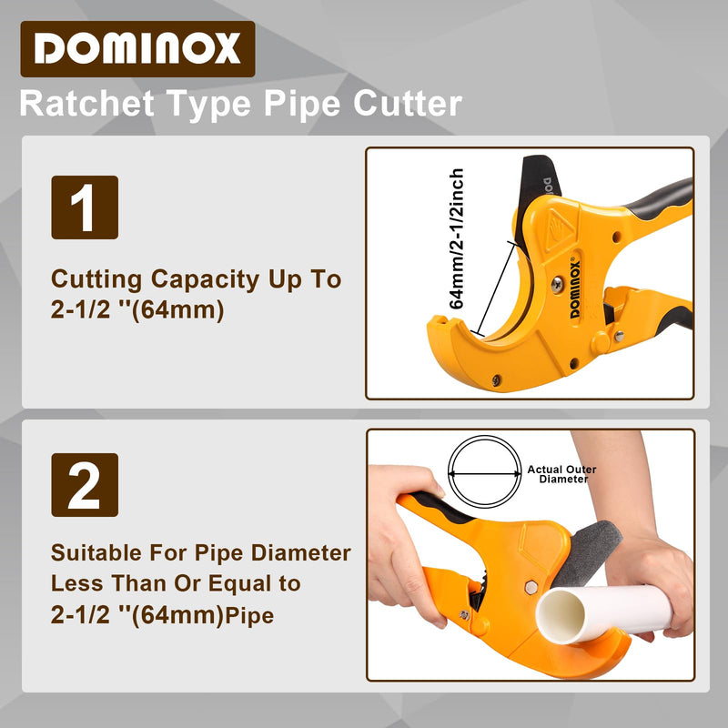 [Australia - AusPower] - DOMINOX 2-1/2'' O.D. DM-317-64 Pipe Cutter, Professional Cutting PEX, PVC, and PPR Pipe, Etc, SK5 Blade and Aluminum Alloy Body, One-hand Rapid Cutting Tool for the Pipe 2-1/2" 