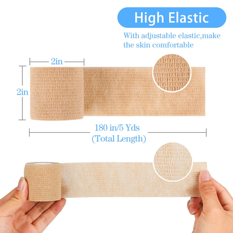 [Australia - AusPower] - 12 Pack Self Adherent Cohesive Wrap Bandages 2 Inches X 5 Yards,First Aid Tape, Elastic Self Adhesive Tape, Athletic, Sports wrap Tape, Bandage Wrap for Sports, Wrist, Skin Colour Athletic Tape 12 Count (Pack of 1) 