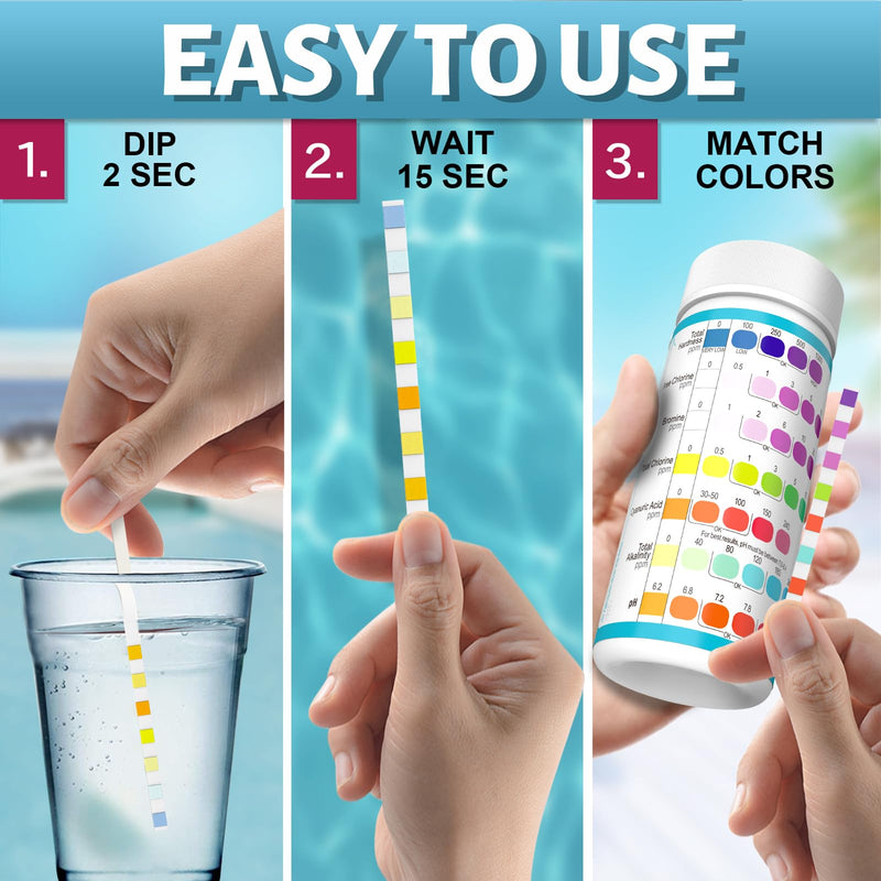 [Australia - AusPower] - EASYTEST 9-Way Pool Test Strips, 140 Strips for Hot tub and Spa, Accurate Testing pH, Total Chlorine, Free Chlorine, Bromine, Alkalinity, Total Hardness, Cyanuric Acid, Salt and Copper 9 IN 1 POOL TEST STRIPS 