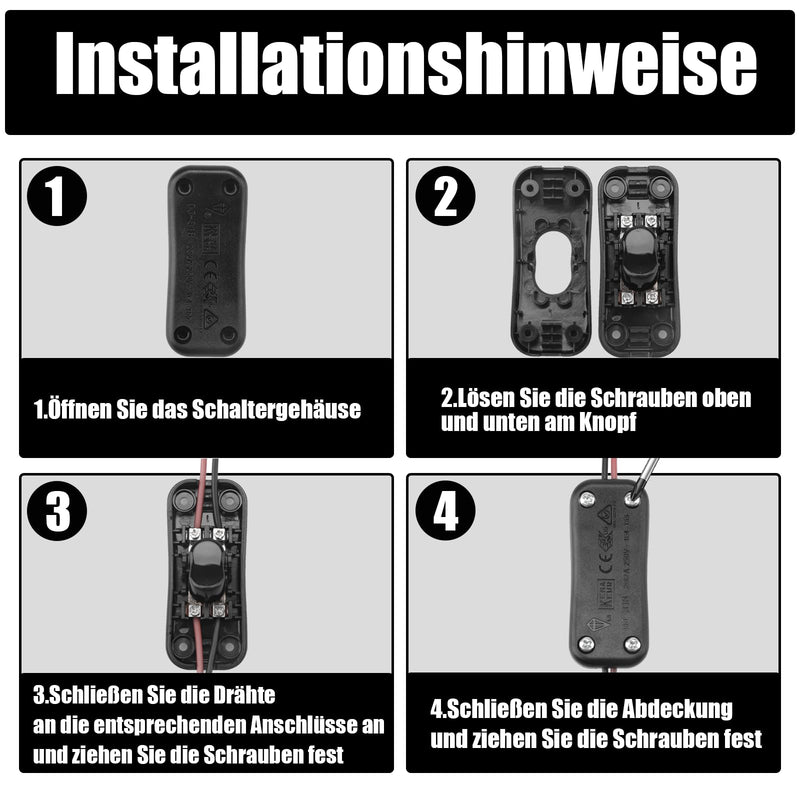Powice Intermediate Switch, Cord Switch, 230 V, Cable Switch, Suitable for 2 and 3-Core Power Cords and Small Appliances or Lights Toggle Switch, Black 1 pc.