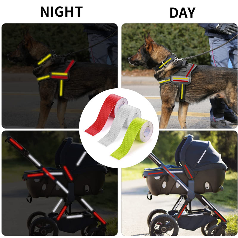 Abeillo 3 Rolls Reflective Tape Outdoor Waterproof Reflective Warning Tape Reflector Tape Night Safety Stickers Silver, Red, Yellow Reflective Tape for Trailer Bicycles Clothing (1 Inch x 30 Ft)