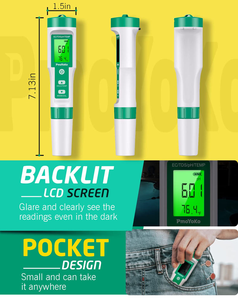 [Australia - AusPower] - 4 in 1 Digital pH Meter for Water, ±0.01 Resolution High Accuracy Tds Meter Digital Water Tester with ATC pH Tester, Water Tester for Drinking Water, Brewing, Hydroponics, Wine, Pool and Aquarium 