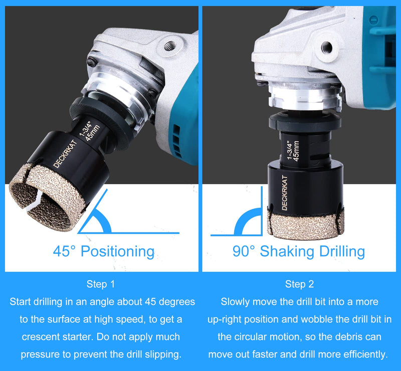 [Australia - AusPower] - Diamond Hole saw, 1-3/4" Hole Saw for Tiles Granite Marble Ceramic Glass Porcelain, 45mm Core Drill Bit with 5/8-11 Thread and 3/8” Hex Shank Adapter for Angle Grinders & Drills 1-3/4"(45mm) 