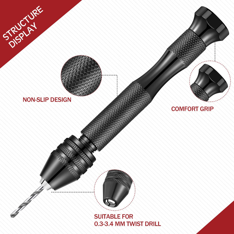 [Australia - AusPower] - 59 Pieces Hand Drill Bits Set Include 49 Pcs Metal Pin Vise Hand Drill Micro Mini Twist Drill Bits and 10 Pcs Tungsten Carbide PCB Rotary Tools for Resin Polymer Wood Craft DIY Jewelry Making Carving 