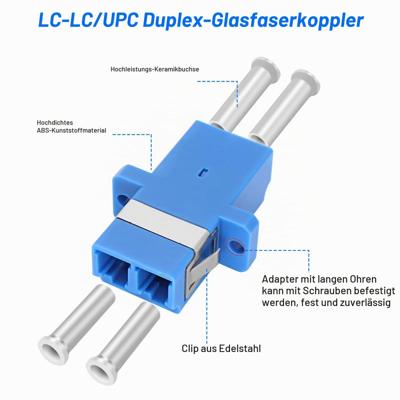XMSJSIY LC Fibre Optic Connector Coupler Female to Female Adapter Duplex Single Mode LC/UPC Coupler Fibre Optic Connector Extension for Network Internet - 10 Pieces