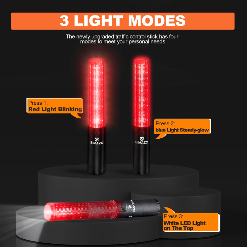 [Australia - AusPower] - 10 Inch Rechargeable Traffic Wand, Red Traffic Control Baton with White LED on Top, Multifunction Air Marshalling Wand with 3 Flashing Modes for Airport, Parking, Car Directing 1 Pack (Rechargeable Style) 