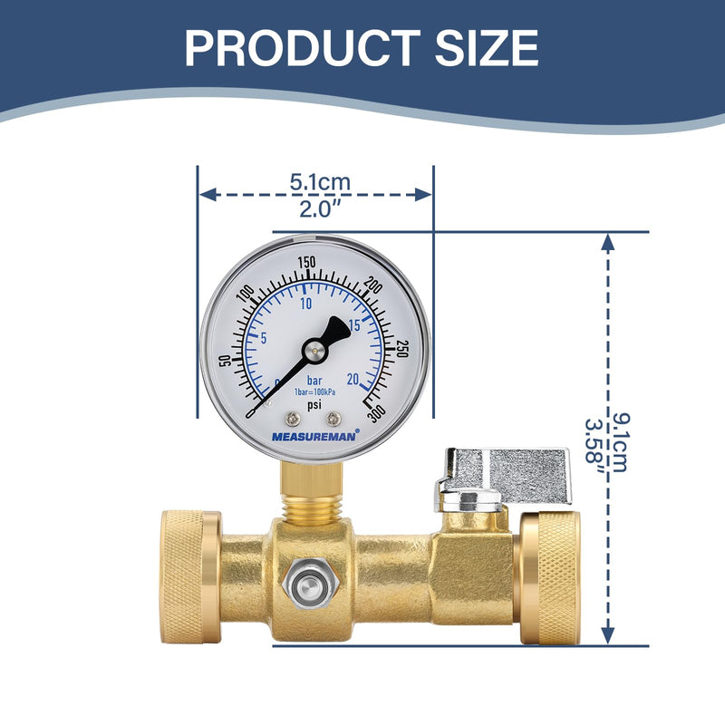 [Australia - AusPower] - MEASUREMAN Air Over Water Test Kit, 2” Dial, 0-300 PSI, 1/4” NPT Top Mount with 3/4” Female Hose Connection for Leak Detection and Pressure Testing 