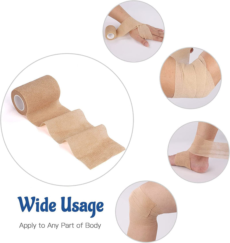 24 Pack Self Adherent Cohesive Bandage Wrap, 4” x 5 Yards Stretch Non Woven Self Adhesive Tape - Skin Colour Athletic Elastic Bandage for First Aid Medical, Sports, Ankle, Wrist Sprains Brown 4 Inch