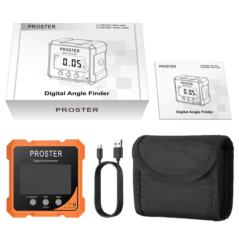 [Australia - AusPower] - Proster Digital Angle Finder with Laser 4-Side Magnetic Angle Gauge IP54 Waterproof LCD VA Display USB-C Inclinometer Level Box for Woodworking Carpentry Building(Laser Level Class II,Output<1mW） 