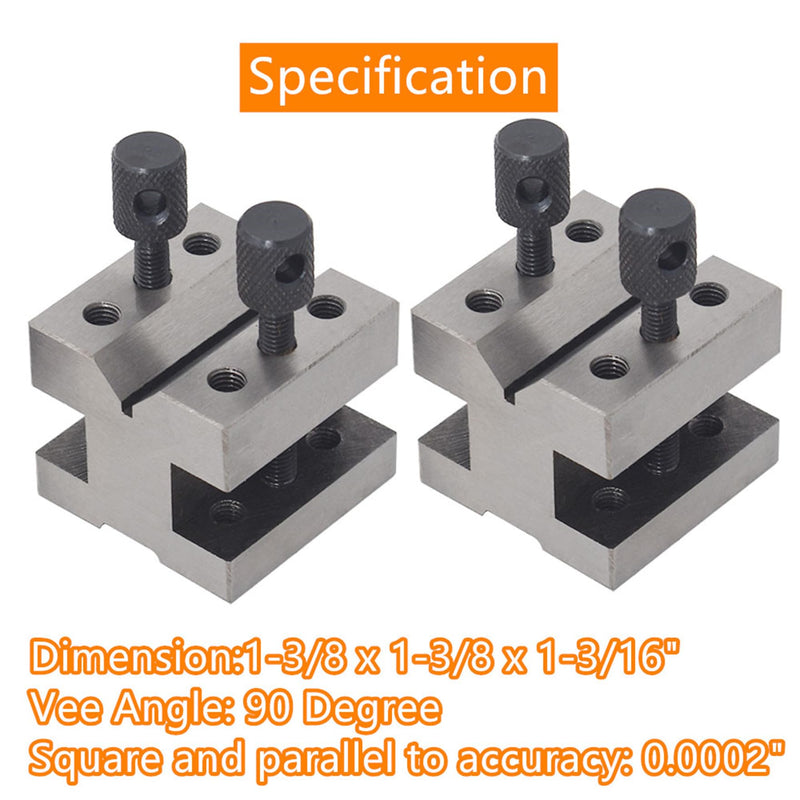 [Australia - AusPower] - waltyotur V Block Set with Clamp Hardened Steel 90 Degree Angle Precision V Block Set 1-3/8 x 1-3/8 x 1-3/16 Multi-Use Gauge Gage Machinist Tool with Box 