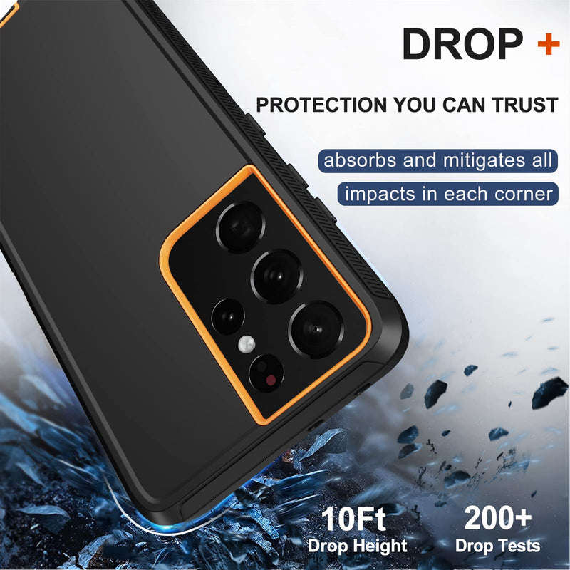 [Australia - AusPower] - for Samsung Galaxy S21 Ultra Case with Belt Clip Holster, 2X Screen Protector, Heavy Duty Full Body Shockproof Drop-Proof Rugged Protective Cover for Samsung Galaxy S21 Ultra 5G 6.8 inch (Orange) Orange 