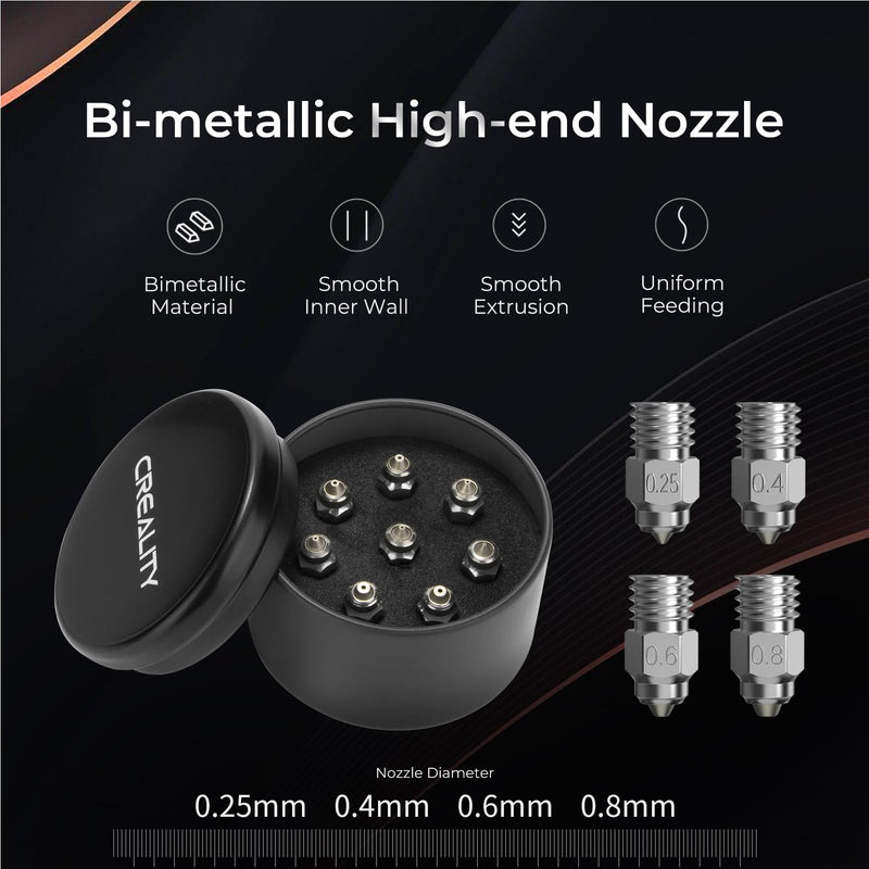 Creality 3D Printer Nozzle 8PCS 0.25/0.4/0.6/0.8mm, 3D Printer High-end Nozzle Kit High Thermal Conductivity High Hardness for Ender-3 S1/S1 Pro/S1 Pius/V2 Neo/Neo/Max Neo