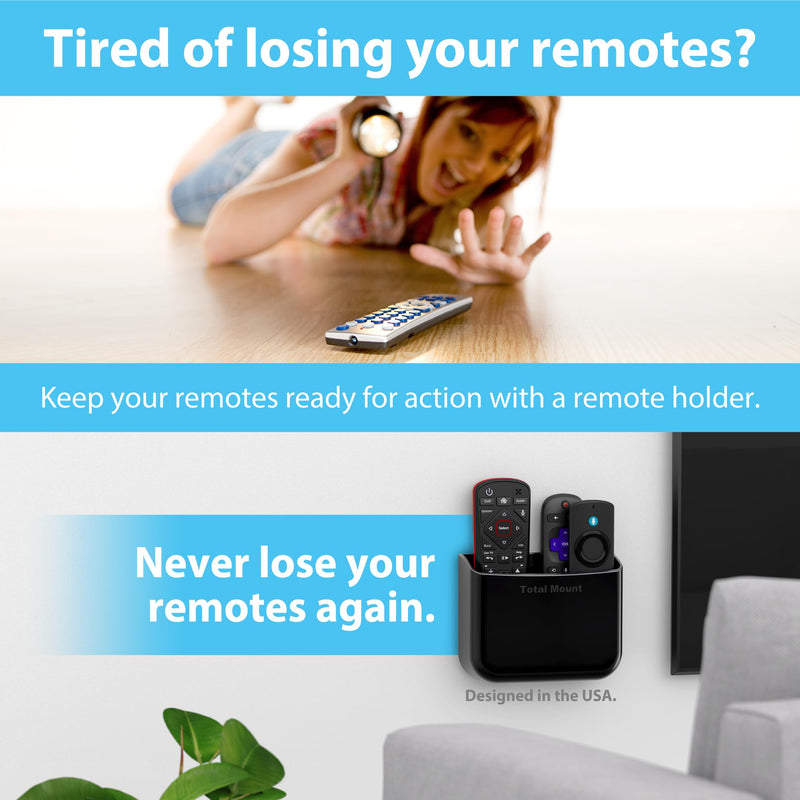 [Australia - AusPower] - TotalMount Hole-Free Remote Holders – Eliminate Need to Drill Holes in Your Wall (for 2 or 3 Remote Controls – Black – Quantity 2) 
