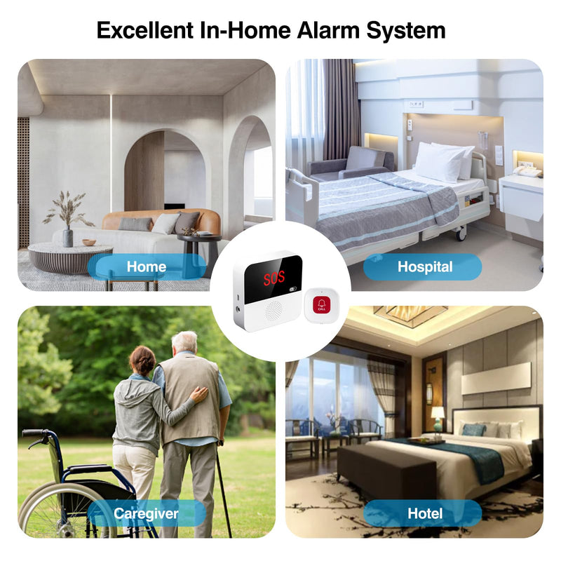 [Australia - AusPower] - WiFi Elderly Monitoring, Caregiver Pagers Life Alert Systems for Seniors no Monthly Fee, 1 Receiver & 2 Panic Button, Compatible with Tuya Smart/Smart Life APP (Only Supports Wi-Fi 2.4GHz ) 1 Receiver+2 Button 