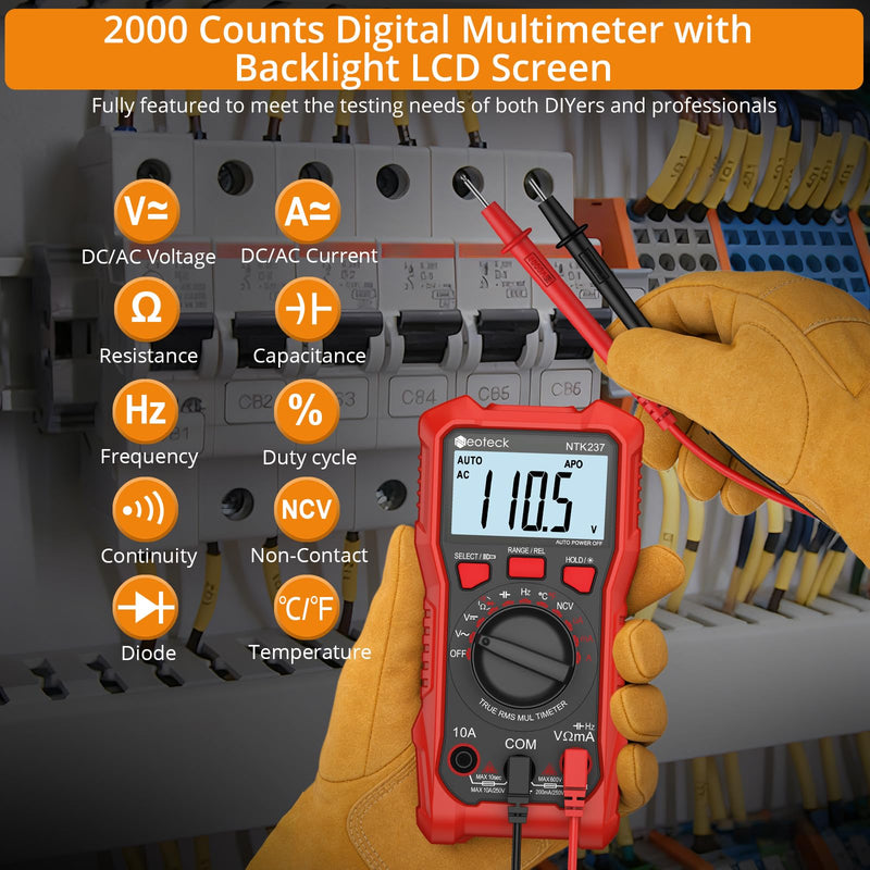 Neoteck 12-1000V Non-Contact Voltage Detector Pen and 2000 Counts Digital Multimeter for Live/Null Wire Distinguish, NCV AC/DC Voltage Current Resistance Capacitance Frequency Measuring
