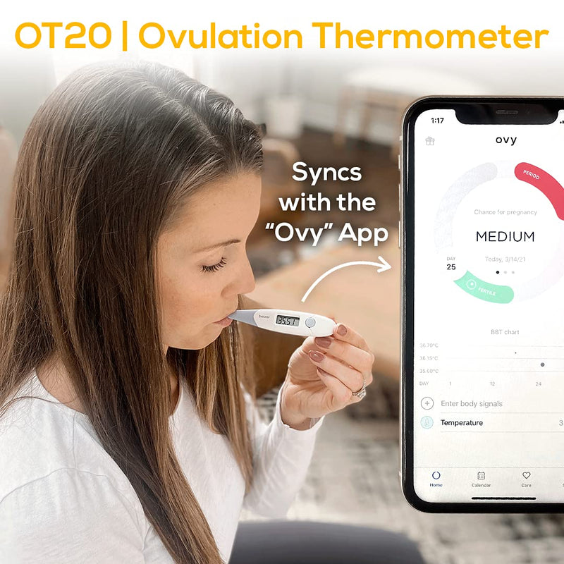 [Australia - AusPower] - Beurer Digital Basal Thermometer, Oral Thermometer with Memory Function, Measures Basal Body Temperature, Accurate Digital Thermometer for Fever and Natural Family Planning, OT20 