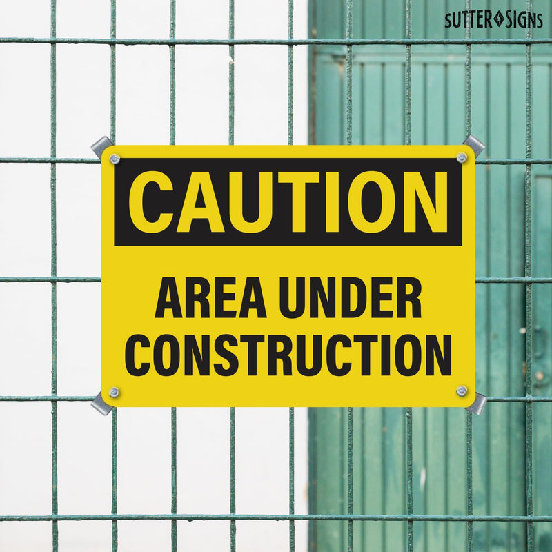 4pcs Caution Area Under Construction Sign 10x7 Inch | Plastic Sign for Construction Site, Hazard Area, No Trespassing, Waterproof Plastic