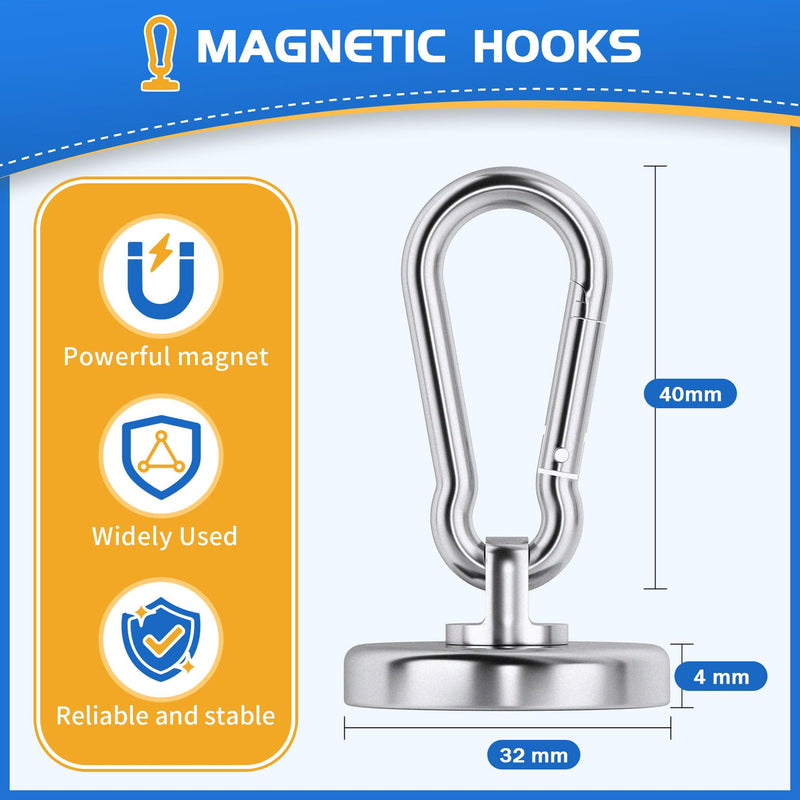 [Australia - AusPower] - Strong Magnetic Hooks Heavy Duty, 110LBS Magnetic Carabiner Hook, Neodumium Magnet Hooks with Swivel Hook, Magnets with Hooks for Hanging, Cruise, Garage, Warehouse, Outdoor - 4 Pack 4Pack 110Lbs 