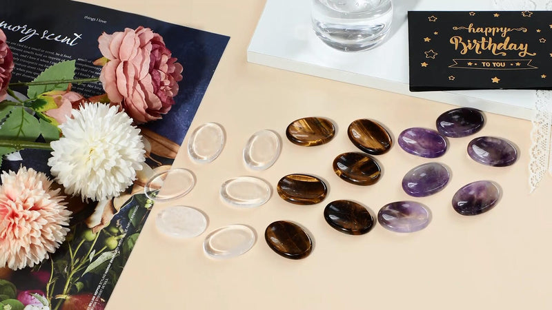 SUNYIK Pack of 4 Oval Rock Quartz Thumb Worry Stone Set for Anxiety Stress White