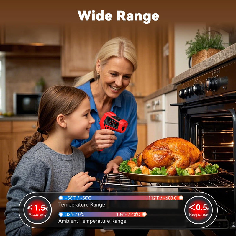 Wintact Infrared Thermometer Digital Laser, -50 °C to 600 °C, Infrared Temperature Meter for Kitchen, Cooking, Food, Pizza Oven, Griddle