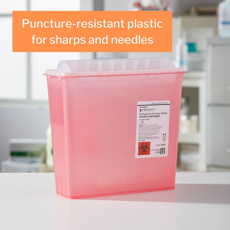 [Australia - AusPower] - McKesson Prevent Sharps Container for Home Use, 5 Quart - for Biohazard Infectious Waste, Needle and Syringe Disposal - Translucent, Touchless Lid - Red, 1 Count 
