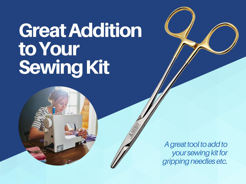 [Australia - AusPower] - Bundle of Mayo Hegar Needle Holder 6" Gold Plated Handle with Tungsten Carbide Inserts & Castroviejo Scissors 5.5" Straight Locking Needle Holder Extra Sharp Spring Action by Artman Instruments 